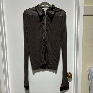 Cabi Zipper Long Sleeve Collared Shirt